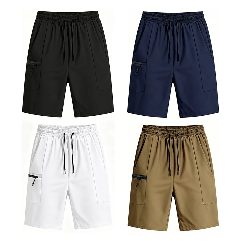 Men Sports Cargo Shorts Summer Elastic Drawstring Waist Loose Fit Zipper Side Pockets Gym Workout Daily Outdoor Street Bottoms