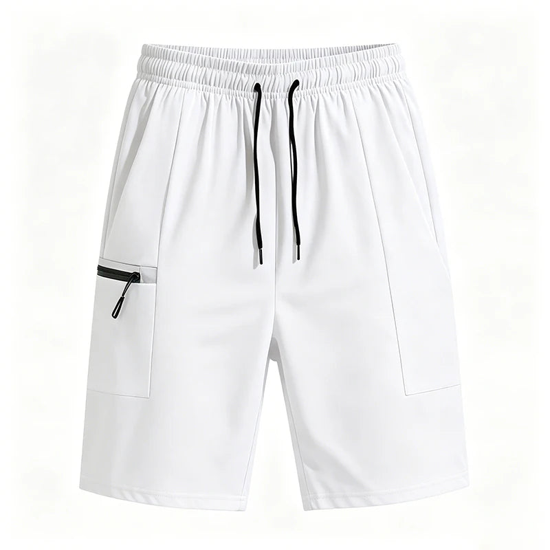 Men Sports Cargo Shorts Summer Elastic Drawstring Waist Loose Fit Zipper Side Pockets Gym Workout Daily Outdoor Street Bottoms