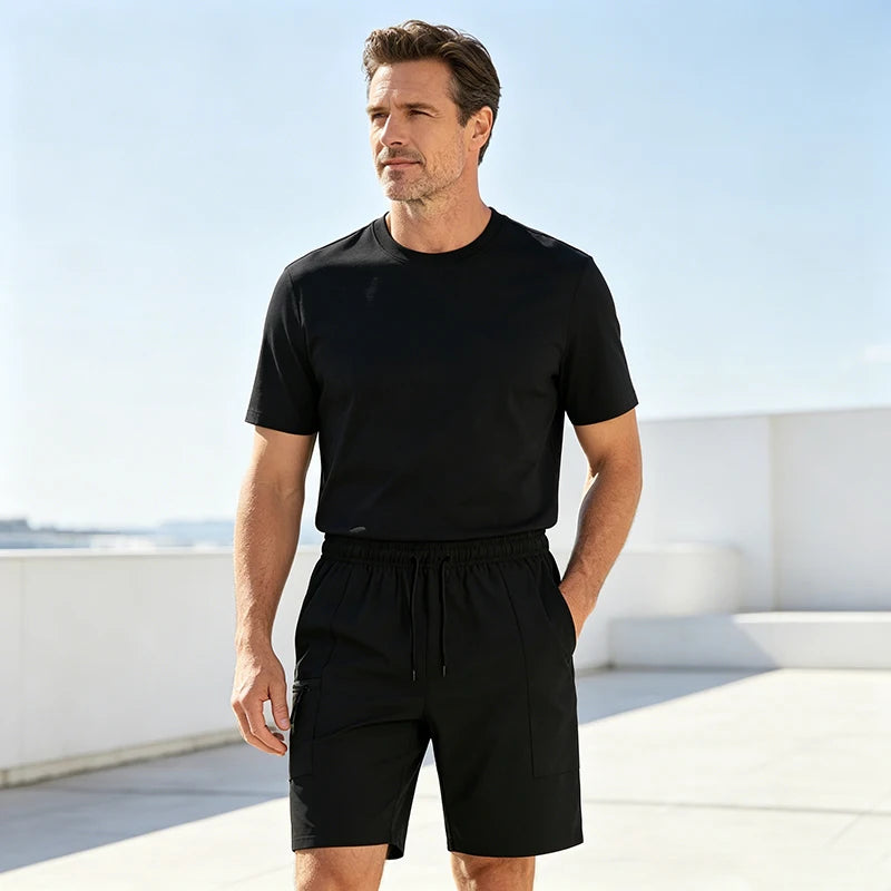Men Sports Cargo Shorts Summer Elastic Drawstring Waist Loose Fit Zipper Side Pockets Gym Workout Daily Outdoor Street Bottoms