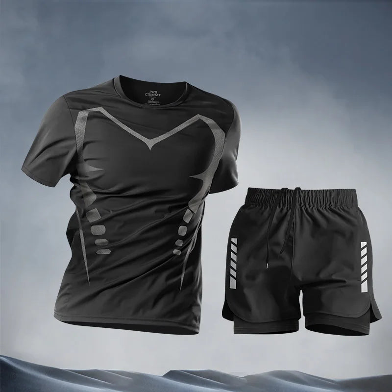 Casual Suits for men Men's Summer Shorts Set Gym Outfit Student Short Sleeve Tee 2 Piece Set Tracksuits Men Casual Men Clothing